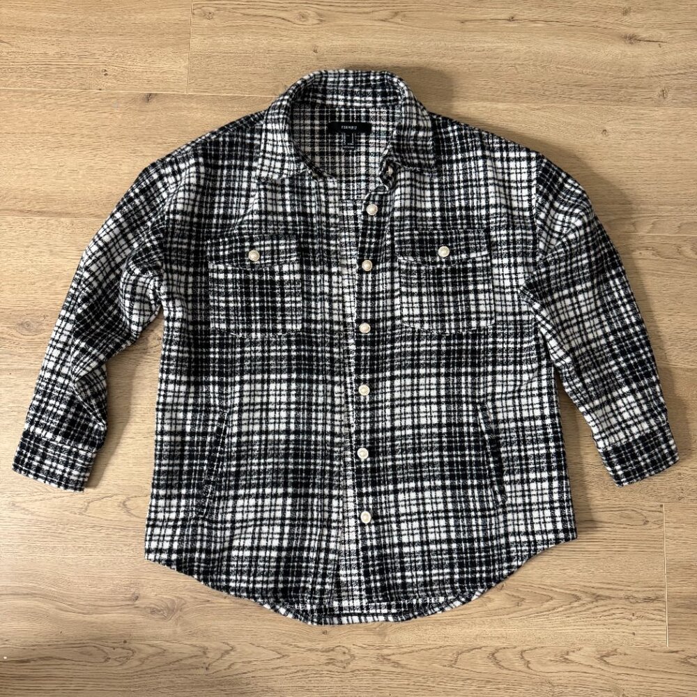 Forever 21 Oversized Plaid Button Front Plaid Shacket M